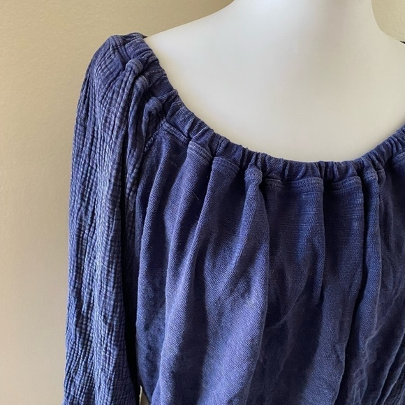 We The Free Women’s Top Size L Blue Parfait Bubble Off Shoulder Blouse Shirt Top - Picture 5 of 9